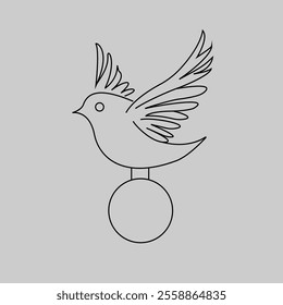 Minimalist line drawing of a bird perched on a circle with stylized wings and geometric elegance