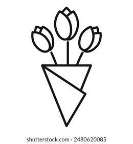 Minimalist line drawing of a bouquet of tulips in a modern vase, symbolizing spring, elegance and new beginnings