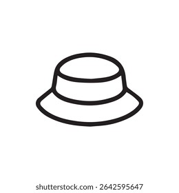 A minimalist line drawing of a bucket hat ideal for sun protection and fashion statements in various styles and contexts