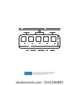 A minimalist line drawing of a cable car, showcasing its structure and design. The image emphasizes simplicity and clarity in transportation representation.