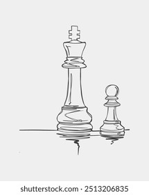 Minimalist line drawing of a chess king and pawn standing side by side, symbolizing leadership, teamwork, and strategy.