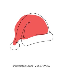 Minimalist Line Drawing of Christmas Day Santa Claus Hat 