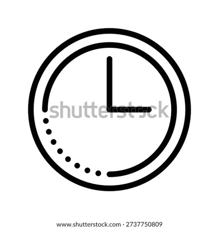A minimalist line drawing of a clock face with hour and minute hands. Event and Calendar single line icon UI design.