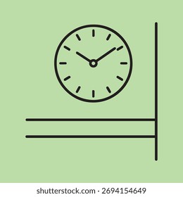 A minimalist line drawing of a clock mounted on a wall, representing the concept of time, scheduling, and the importance of being on time for appointments.
