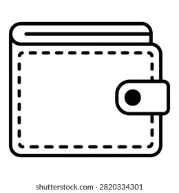 A minimalist line drawing of a closed wallet with a snap fastener on a plain background