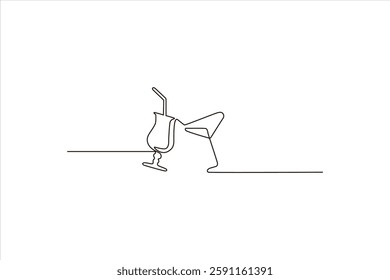 Minimalist line drawing of a cocktail glass and a bucket with a straw on a white background