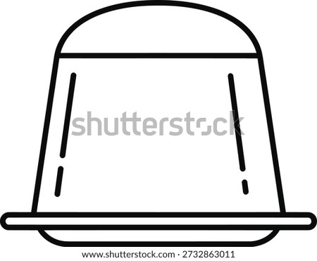 A minimalist line drawing of a coffee capsule with a flat bottom and rounded top