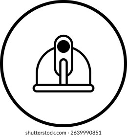 Minimalist line drawing of a construction hard hat within a circle frame for safety