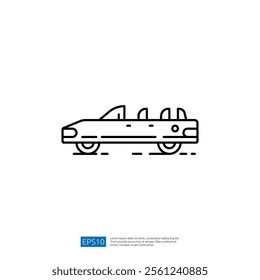 A minimalist line drawing of a convertible car, emphasizing its sleek design and open-top feature. Ideal for automotive-related content or graphic design projects.