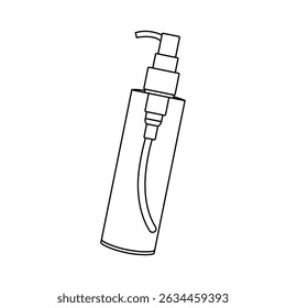 Desenho de linha minimalista de uma garrafa de bomba cosmética. Ilustração limpa e simples para cuidados com a pele, cosméticos ou conceitos de produtos de beleza.