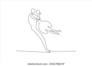 Um desenho de linha minimalista de um casal em um abraço, simbolizando amor e conexão.