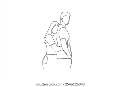 A minimalist line drawing of a couple embracing, symbolizing love and connection.