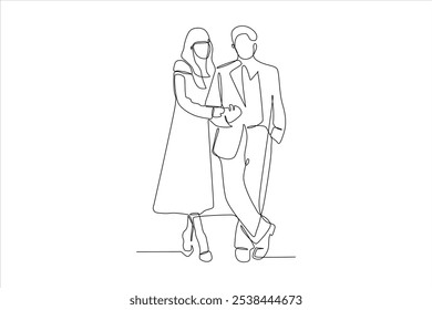 A minimalist line drawing of a couple standing closely, conveying intimacy and connection.