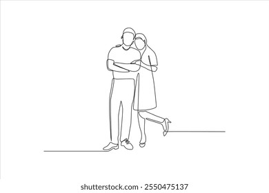 Un dibujo minimalista de una pareja de pie muy juntos, expresando afecto.