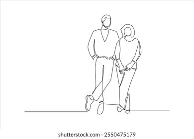 A minimalist line drawing of a couple standing together, symbolizing connection and partnership.