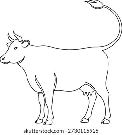 A minimalist line drawing of a cow, showcasing its basic features and anatomy in a straightforward and uncomplicated style.