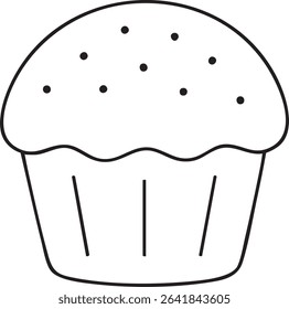 A minimalist line drawing of a cupcake with sprinkles, ideal for coloring pages or simple illustrations.