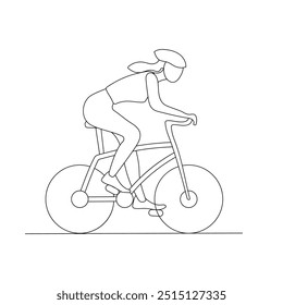 Minimalist line drawing of a cyclist riding a bicycle on a plain background