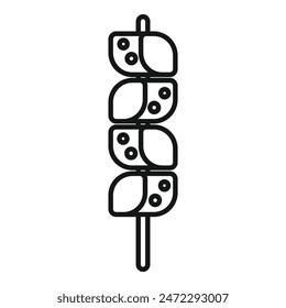 Minimalist line drawing of delicious food being grilled on a stick