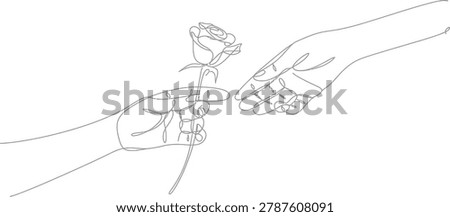 Minimalist line drawing depicting a delicate gesture of gift giving a symbol of love and affection for romantic campaigns.
