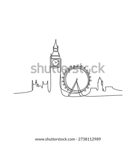 Minimalist line drawing depicts iconic landmarks of london england