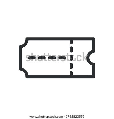 A minimalist line drawing depicts a rectangular ticket with a perforated section, commonly used for events or admissions. It's a clean, straightforward graphic.