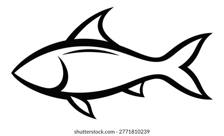 A minimalist line drawing depicts the side profile of a fish, showcasing its streamlined form.