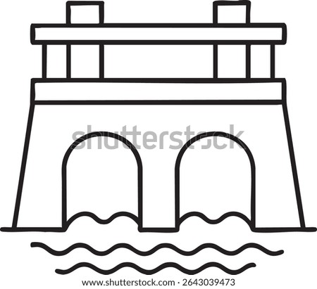 A minimalist line drawing depicts a stone bridge with two arches over water, featuring a rectangular top structure.