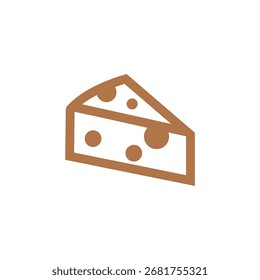 A minimalist line drawing depicts a triangular slice of cheese with circular holes, rendered in a warm brown outline against a white background.
