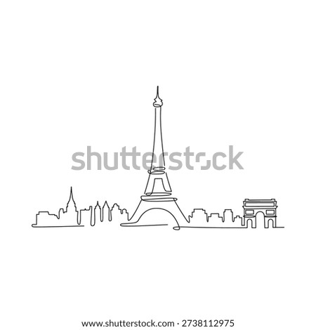 Minimalist line drawing of the eiffel tower and paris skyline
