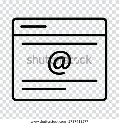 A minimalist line drawing of an email icon featuring horizontal lines and an at symbol, set against a transparent background with a subtle grey and white checkerboard pattern