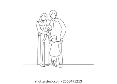 A minimalist line drawing of a family with two children, conveying warmth and togetherness.