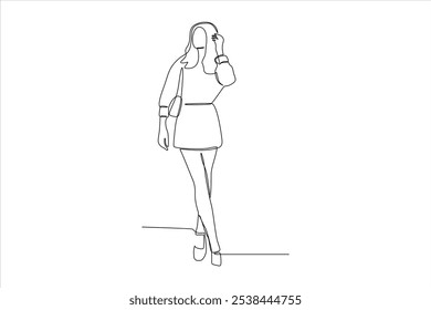 A minimalist line drawing of a fashionable woman standing confidently.