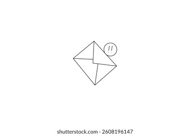 A minimalist line drawing features an envelope with a email notification bell icon. 