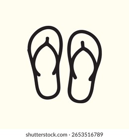 A minimalist line drawing featuring flip flops against a solid background symbolizing summer fun and beach vacations. Simple icon of warm weather footwear.