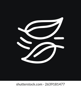 A minimalist line drawing featuring two leaves seemingly floating in air. Clean design with a serene feel on a dark background.