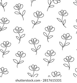 Minimalist Line Drawing Floral Pattern with Small Flowers Repeating Design