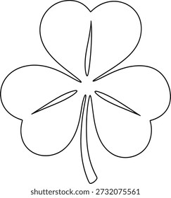 Un dibujo lineal minimalista de un trébol de cuatro hojas, que simboliza la buena suerte y la rareza, sobre un fondo blanco liso.