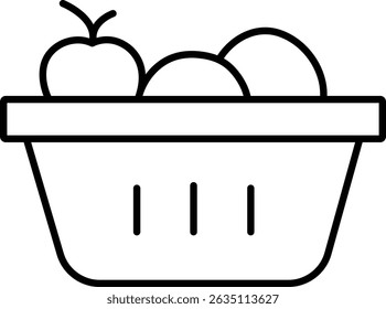 Minimalist Line Drawing of Fruit Basket with Apples and Oranges