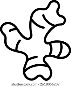Un dibujo de línea minimalista de una raíz de jengibre, mostrando su estructura nudosa y ramificada en un diseño simple