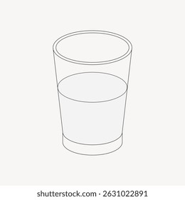 Minimalist line drawing of a glass half full. Simple glass illustration with clear lines. Glass design on a plain background. Perfect for minimalist decor. Line art illustration vector.
