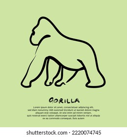 Minimalist line drawing of a gorilla. Vector illustration