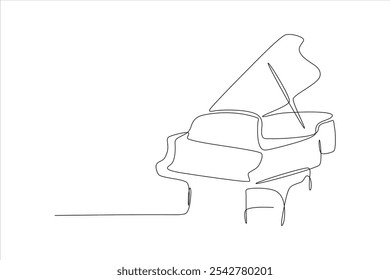 A minimalist line drawing of a grand piano, emphasizing elegance and simplicity.