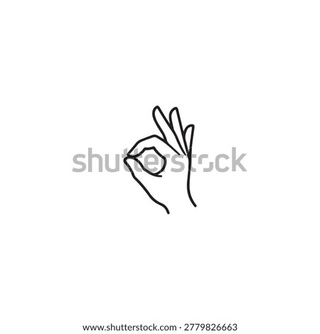 Minimalist line drawing of a hand forming an 'okay' gesture against a clean white backdrop. Symbolizes agreement and excellence for advertising.
