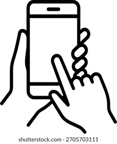 Minimalist line drawing of a hand tapping a smartphone screen, representing digital interaction and mobile app engagement
