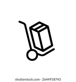 Caminhão de mão de desenho de linha minimalista com caixa ícone de logística de entrega