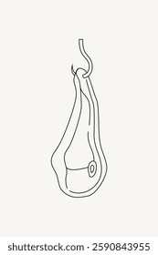 Minimalist line drawing of a hanging pear. Simple pear illustration with clean lines.