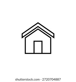 Eine minimalistische Linienzeichnung eines Hauses mit einfacher Tür und Dach auf sauberem, weißem Hintergrund. Die Illustration zeigt kräftige schwarze Linien und eine Grundform, die ein Gefühl von Einfachheit und Modernität vermitteln.