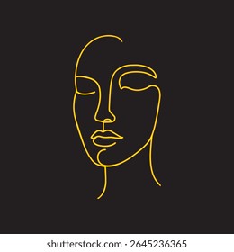 A minimalist line drawing of a human face, created with continuous, smooth yellow lines on a dark background