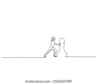 Minimalist line drawing of a human figure pushing against an immovable flat surface. This image symbolizes effort, struggle, and perseverance, emphasizing the determination to overcome obstacles